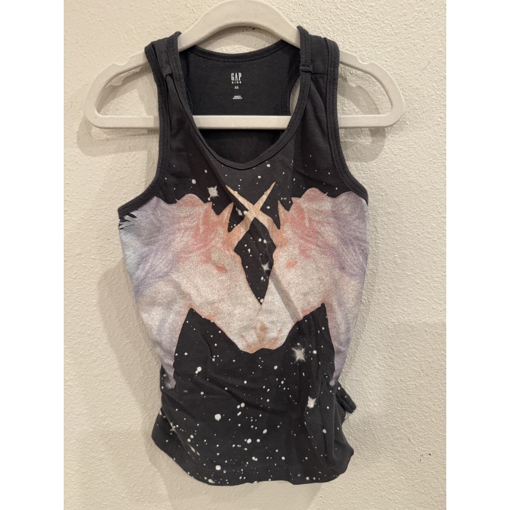 Gap Kids XS Black Unicorn Graphic Tank Top